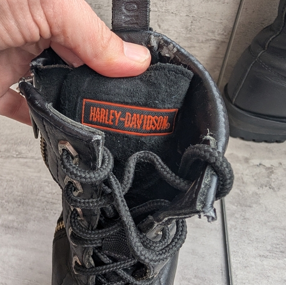 Harley Davidson Women's Black Leather Motorcycle Combat Boots Size 9 Side Zip - Picture 14 of 15